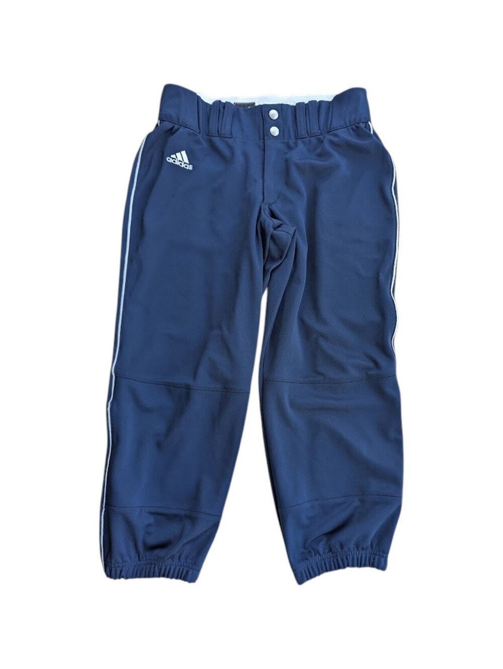 Adidas Boys Medium Baseball Pants Navy Blue 3-Stripe Knicker Cuffs 28x23 Cropped